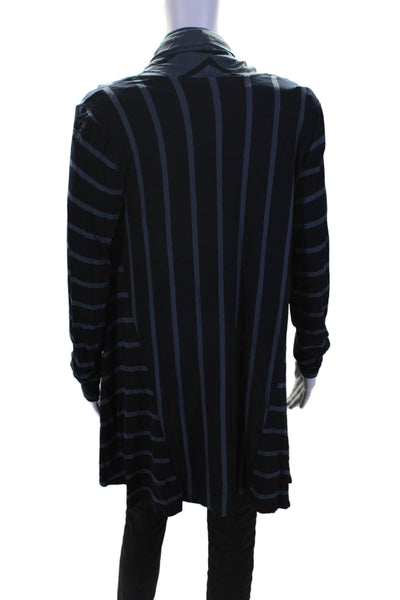 Three Dots Womens Navy Striped Cowl Neck Open Front Cardigan Sweater Top Size L