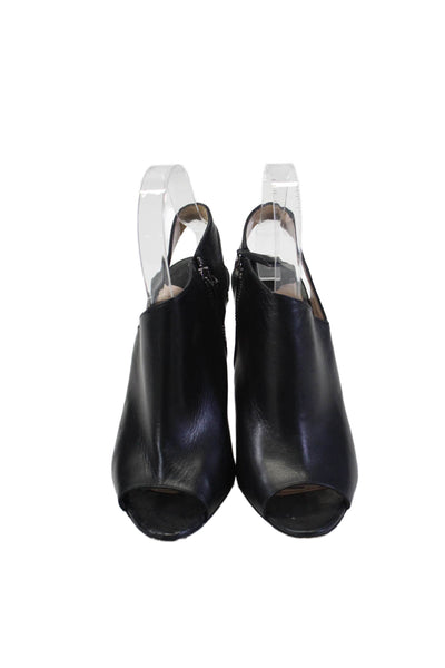 Miu Miu Womens Leather Open Toe Zip Up Slingbacks Pumps Black Size 37.5 7.5