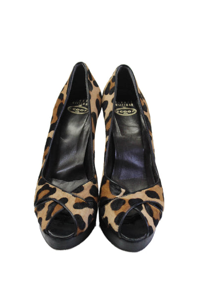 Stuart Weitzman For Scoop Womens Animal Print Pumps Brown Black Size 7 Medium