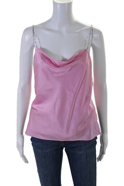 Cami Womens Square Neck Sleeveless Chain Strap Blouse Silk Pink Size XS