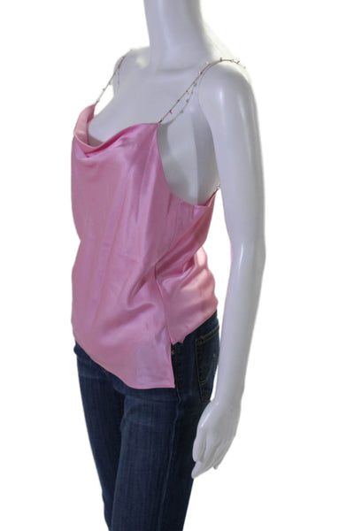 Cami Womens Square Neck Sleeveless Chain Strap Blouse Silk Pink Size XS