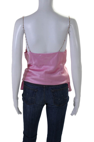 Cami Womens Square Neck Sleeveless Chain Strap Blouse Silk Pink Size XS