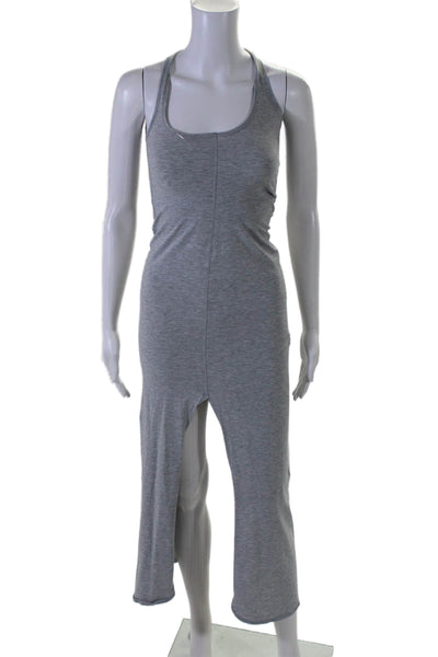 Designer Womens Sleeveless Scoop Thin Knit Neck Long Dress Gray Size Small