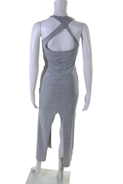 Designer Womens Sleeveless Scoop Thin Knit Neck Long Dress Gray Size Small