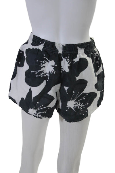 Something Navy Womens Elastic Waist Floral Print Short Set White 25 in