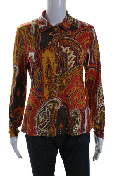 J. Mclaughlin Womens Silk Paisley Button Down Blouse Multi Colored Size Small