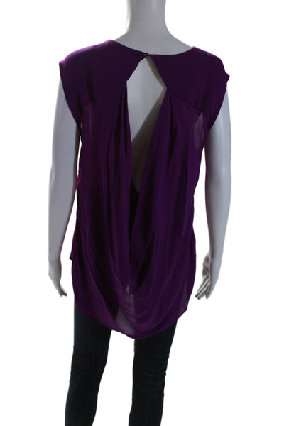 Haute Hippie Womens Silk Sleeveless Asymmetrical Tank Top Purple Size Medium