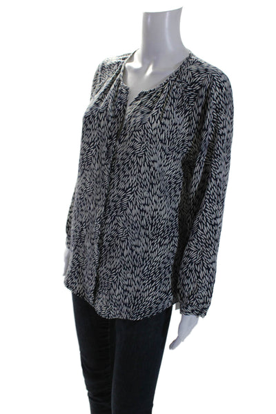 Joie Womens Silk Printed Button Down Blouse Navy Blue White Size Medium