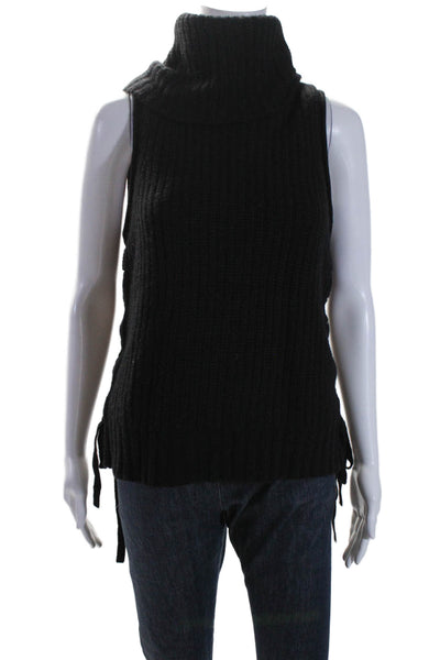 Autumn Cashmere Womens Sleeveless Turtleneck Lace Up Knit Top Black Size XS
