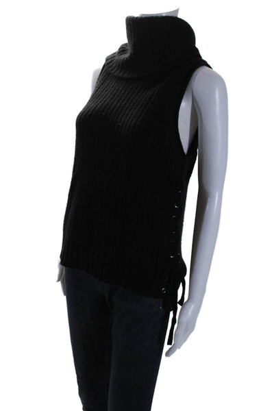 Autumn Cashmere Womens Sleeveless Turtleneck Lace Up Knit Top Black Size XS