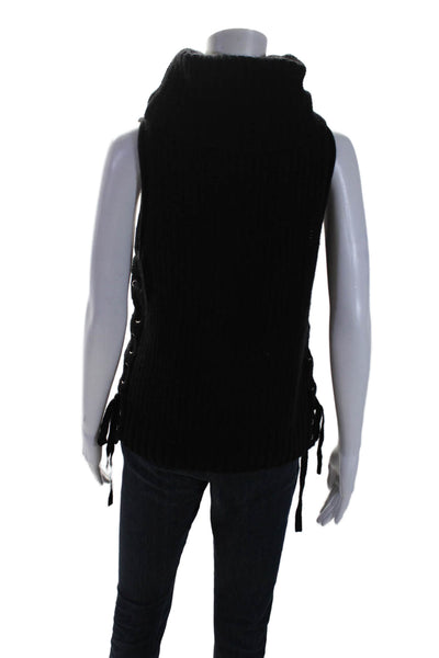 Autumn Cashmere Womens Sleeveless Turtleneck Lace Up Knit Top Black Size XS
