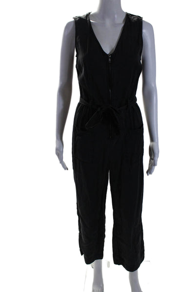 Rails Womens V Neck Sleeveless Full Zip Tie Waist Jumpsuit Black Size XS