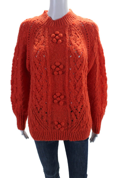 J Crew Womens Alpaca Cable Knit Long Sleeves Pullover Sweater Orange Size Medium