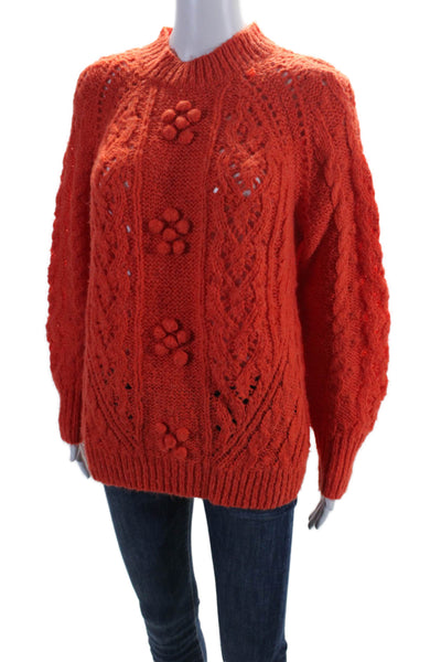 J Crew Womens Alpaca Cable Knit Long Sleeves Pullover Sweater Orange Size Medium