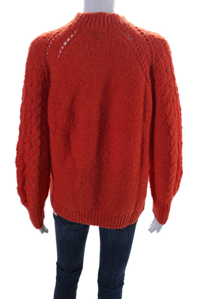 J Crew Womens Alpaca Cable Knit Long Sleeves Pullover Sweater Orange Size Medium