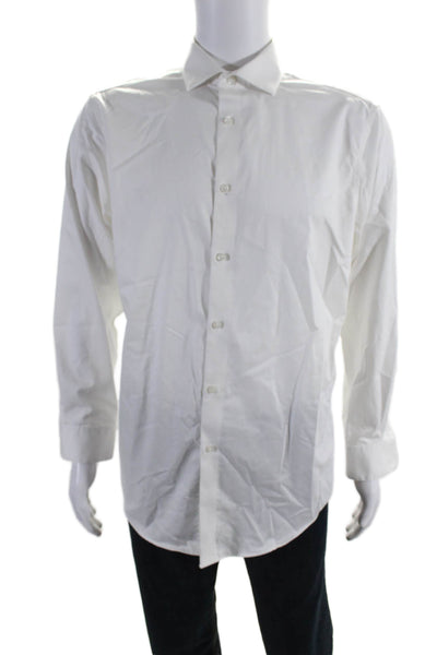 Calvin Klein Mens Cotton Long Sleeve Slim Fit Button Down Shirt Top White Size L