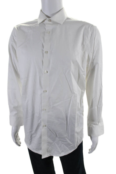 Calvin Klein Mens Cotton Long Sleeve Slim Fit Button Down Shirt Top White Size L