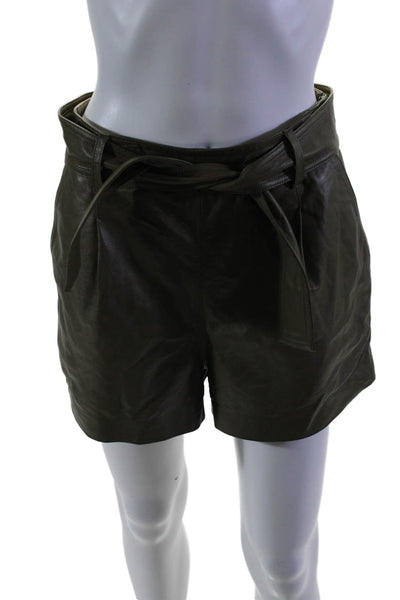 Intermix Womens Side Zip Belted Leather Short Shorts Green Size 4