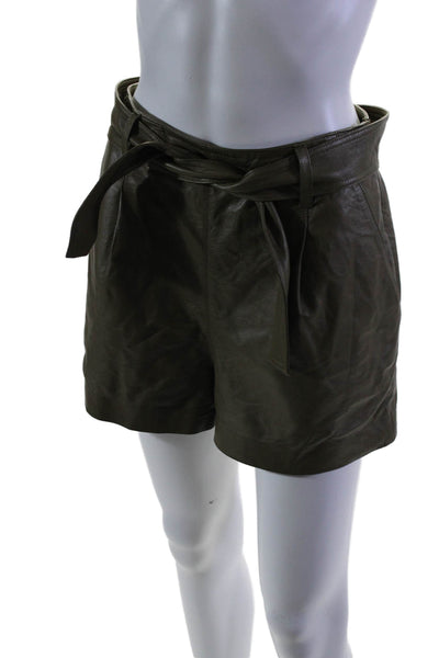 Intermix Womens Side Zip Belted Leather Short Shorts Green Size 4