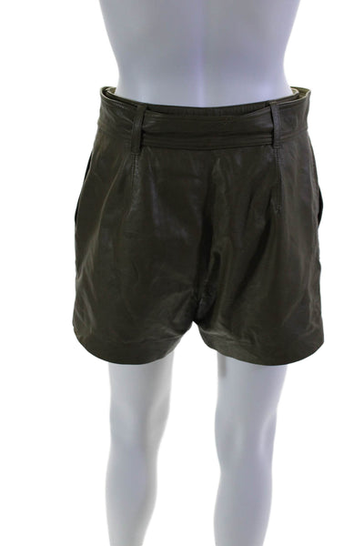 Intermix Womens Side Zip Belted Leather Short Shorts Green Size 4