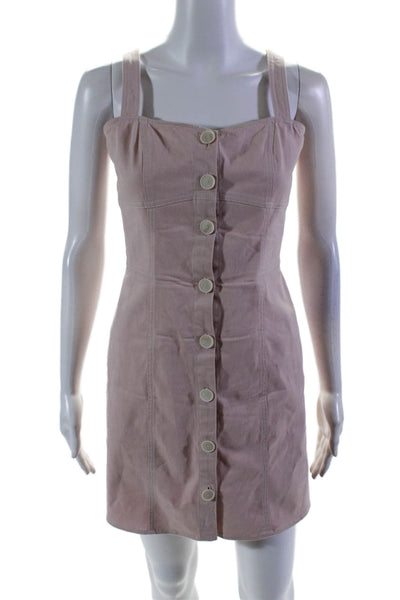 Intermix Womens Button Front Sleeveless V Neck Mini Dress Pink Cotton Size Small