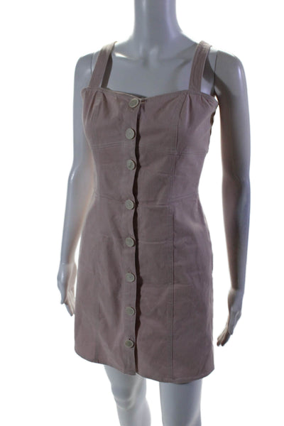 Intermix Womens Button Front Sleeveless V Neck Mini Dress Pink Cotton Size Small