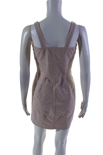 Intermix Womens Button Front Sleeveless V Neck Mini Dress Pink Cotton Size Small