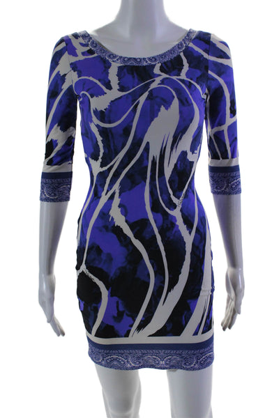 Roberto Cavalli Womens 3/4 Sleeve Abstract Mini Dress Purple White Size IT 38