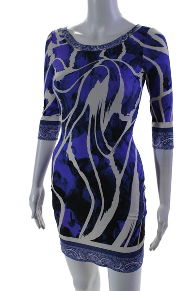 Roberto Cavalli Womens 3/4 Sleeve Abstract Mini Dress Purple White Size IT 38