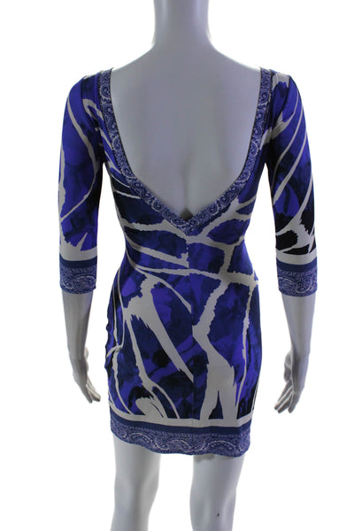 Roberto Cavalli Womens 3/4 Sleeve Abstract Mini Dress Purple White Size IT 38