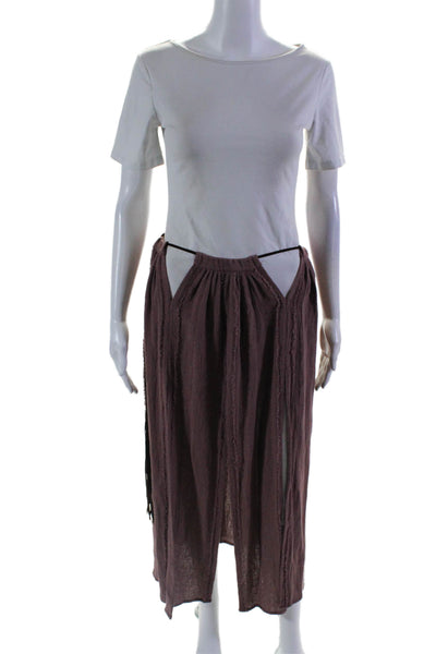 Caravana Women's Leather Trim  Slit Hem Midi Skirt Mauve Size S