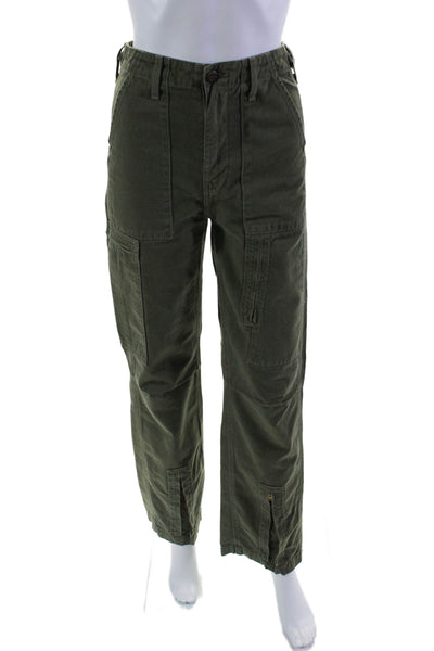 Re/Done Women's Button Closure Flat Front Straight Leg Cargo Pants Green Size 24