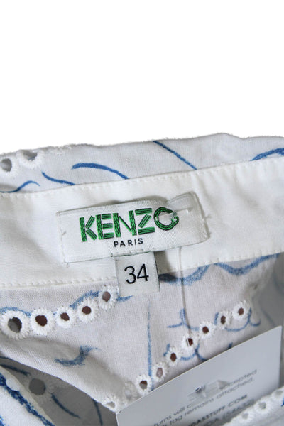 Kenzo Paris Women's Short Sleeves Button Down Eyelet Shirt White Size 34