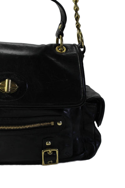 Coach Womens Pocket Front Turnlock Flap Satchel Handbag Black Leather