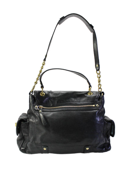 Coach Womens Pocket Front Turnlock Flap Satchel Handbag Black Leather