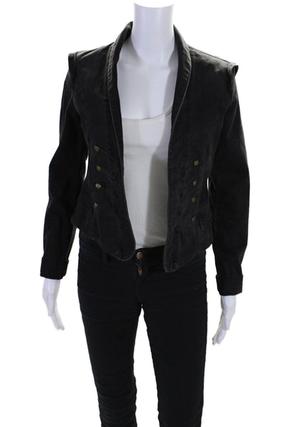 Current/Elliott Womens Cotton Open Front Majorette Denim Jacket Black Size 1