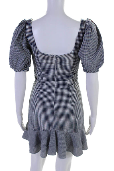 Jonathan Simkhai Womens Gingham Puff Sleeve Gathered Bodycon Dress Blue Size 0