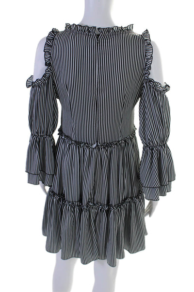 Maje Womens Cold Shoulder Striped Tiered Ruffle Trim Dress Black White Size 1