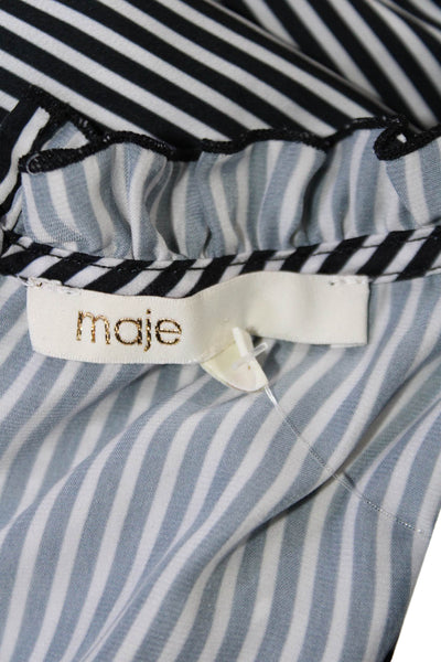 Maje Womens Cold Shoulder Striped Tiered Ruffle Trim Dress Black White Size 1