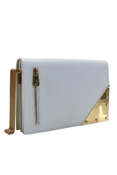 Celine Womens Leather Patchwork Chained Handle Wristlet Clutch Handbag White