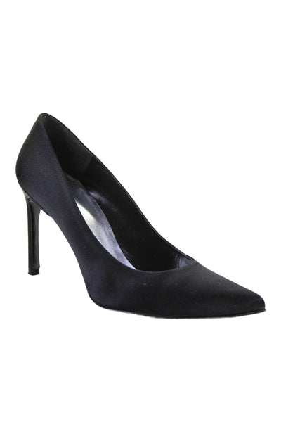 Stuart Weitzman Womens Satin Pointed Toe High Heel Classic Pumps Black Size 9.5