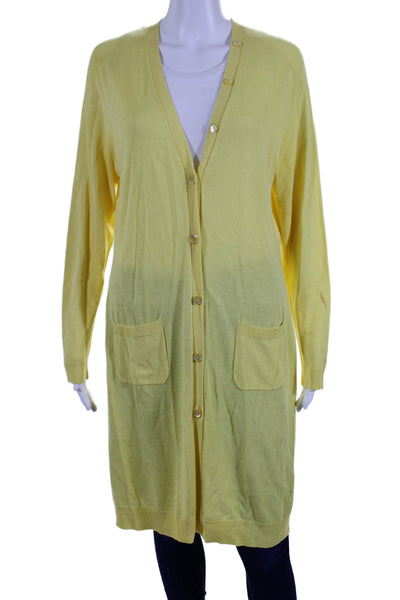 Lafayette 148 New York Womens Cotton Buttoned Long Sleeve Cardigan Yellow Size L