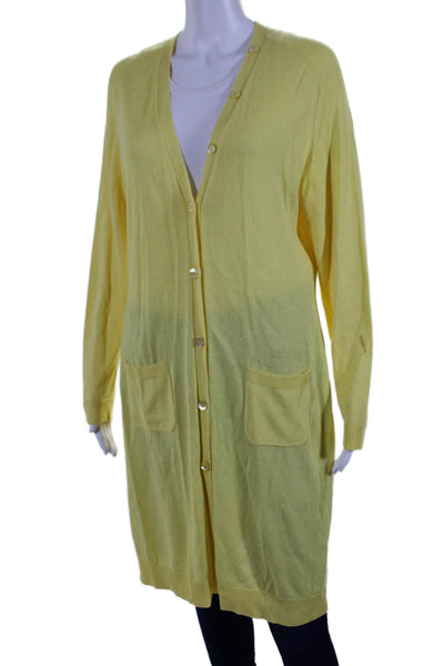 Lafayette 148 New York Womens Cotton Buttoned Long Sleeve Cardigan Yellow Size L