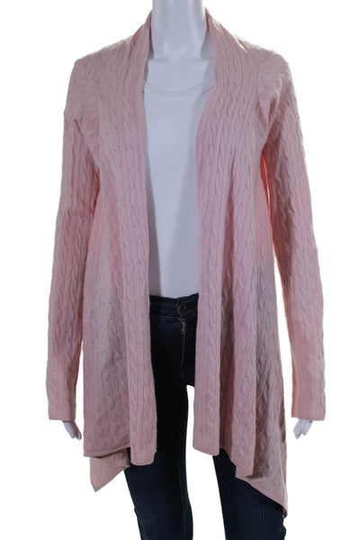 BCBGMAXAZRIA Womens Cable Knit Draped Textured Cropped Cardigan Pink Size M/L