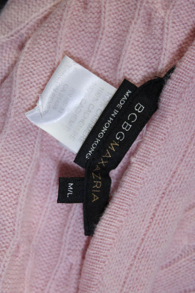 BCBGMAXAZRIA Womens Cable Knit Draped Textured Cropped Cardigan Pink Size M/L