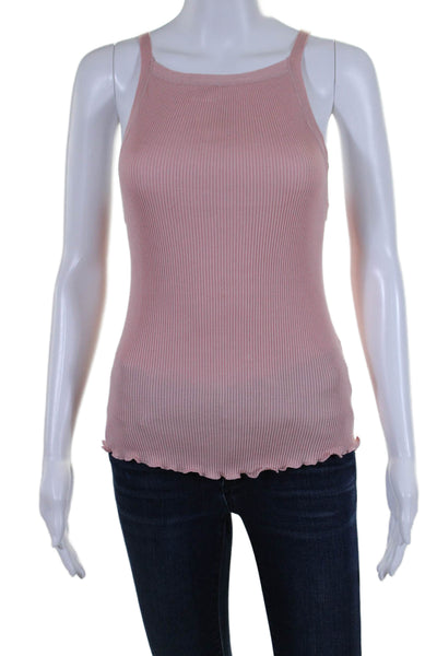 Flannel Womens Ribbed Lettuce Hem Square Neck Pullover Tank Top Pink Size M/L