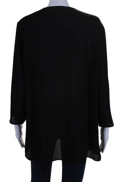 Peter Cohen Womens 2 Pocket V-Neck Long Sleeve Pullover Blouse Top Black Size L