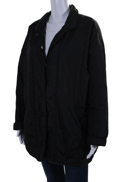 Eileen Fisher Womens Black Mock Neck Long Sleeve Lite Jacket Size M