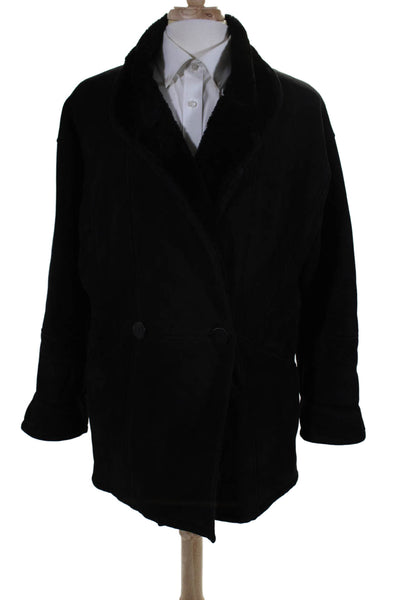 Searle Womens Black Suede Shearling Collar Long Sleeve Coat Jacket Size S