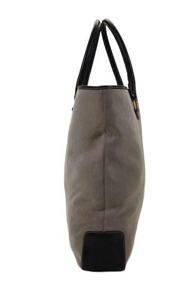 J Crew Womens Beige Canvas Vegan Leather Trim Large Tote Bag Handbag